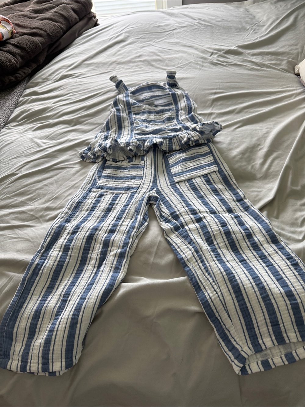 Little Lass Blue and White Striped Cotton Romper